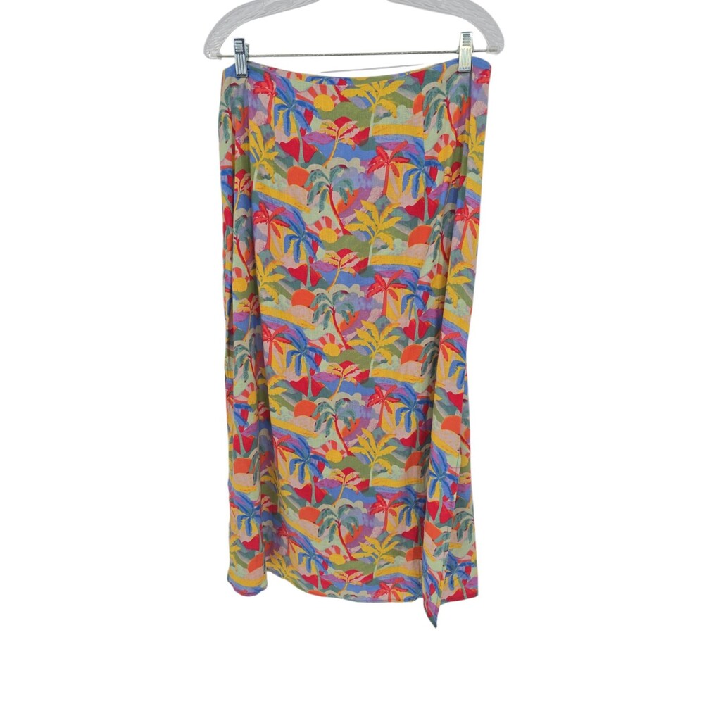 Marine Layer Size 14 Womens Skirt Ryan Palm Print Midi Slip Hemp Blend NWT